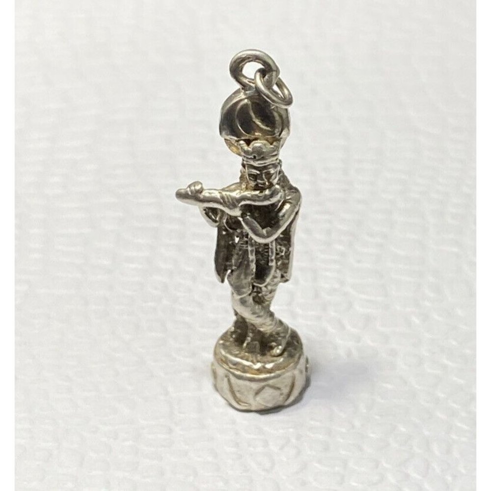 Vintage 925 Krishna Hindu God Pendant Charm With Moon & Flute Sterling Silver - Picture 4 of 6